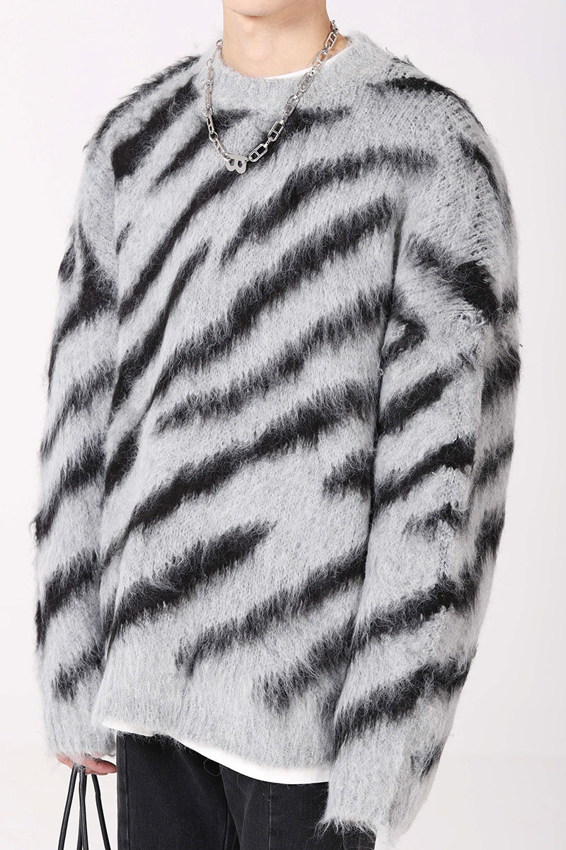 Zebra Print Fuzzy Sweater - nightcity clothing