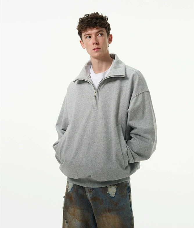 Oversized Quarter-Zip Drop Shoulder Sweatshirt