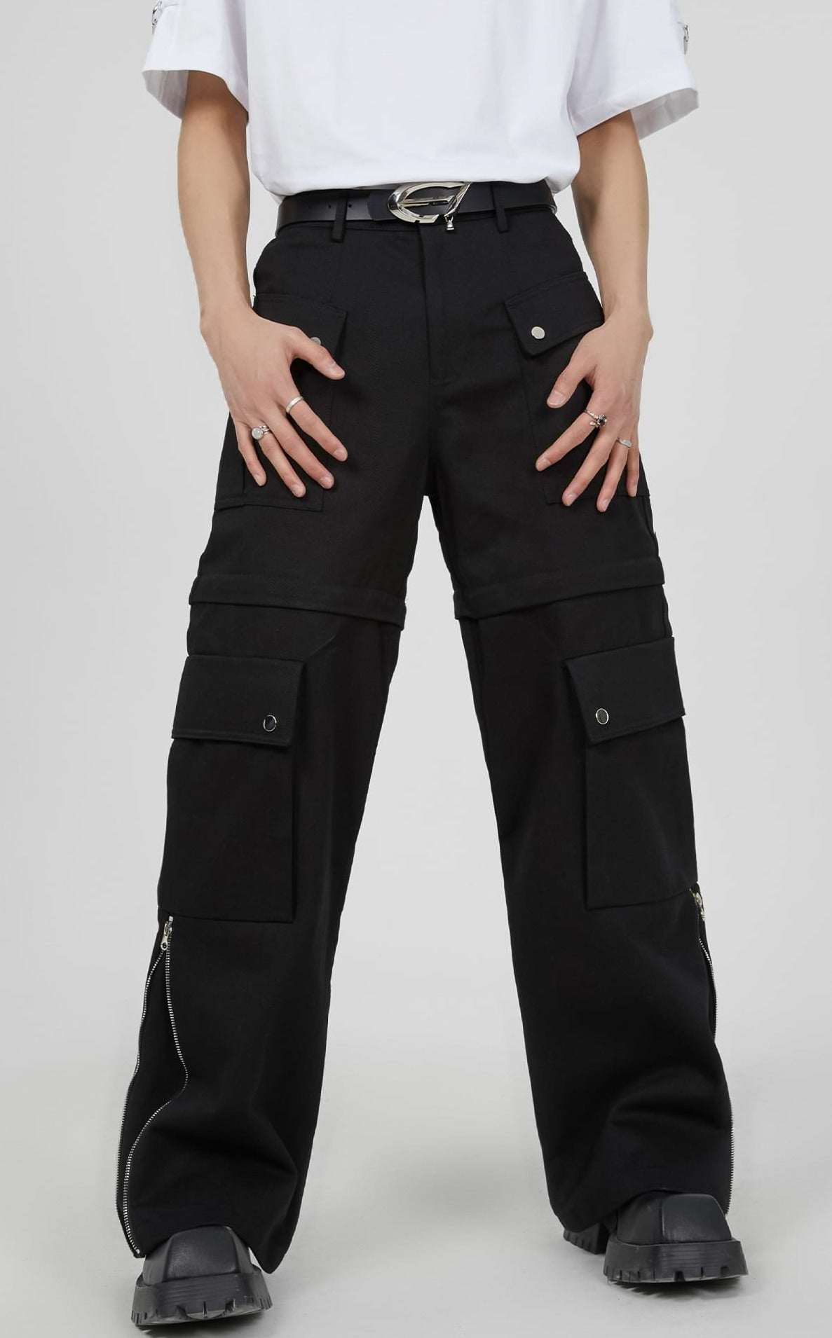 Double Side Zip Pants with Multiple Pockets