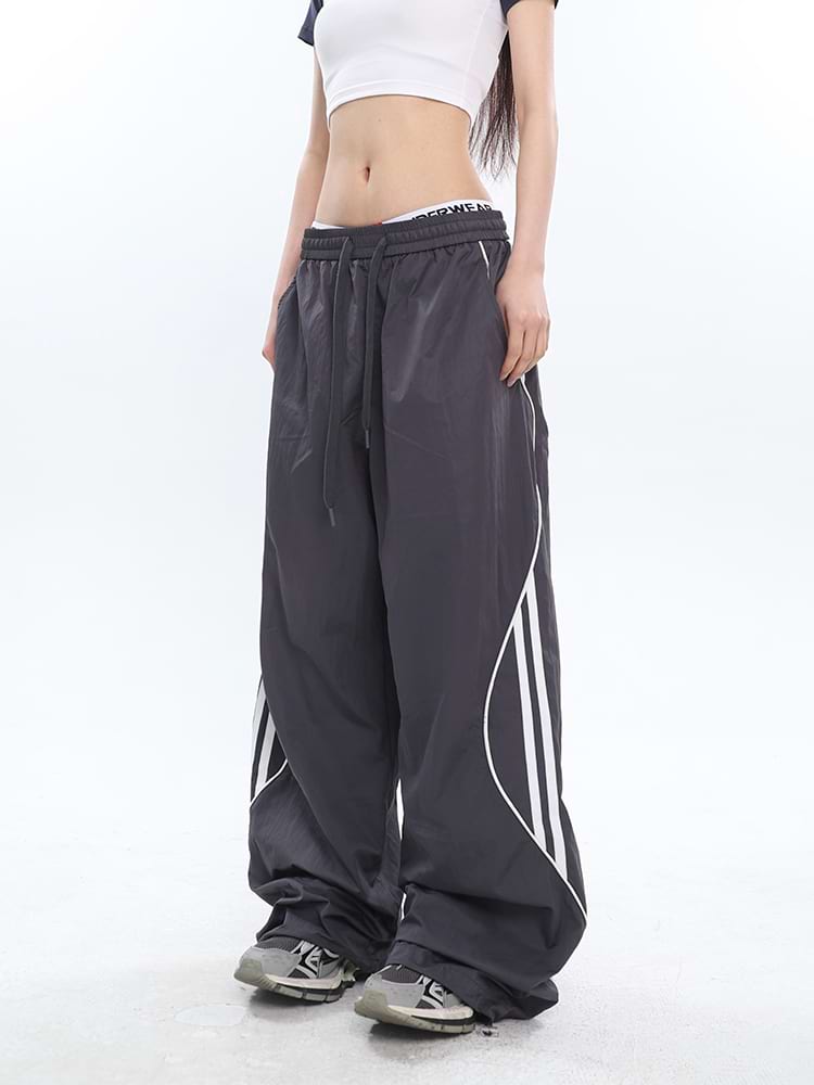 Elastic Waist Stripe Side Parachute Pants