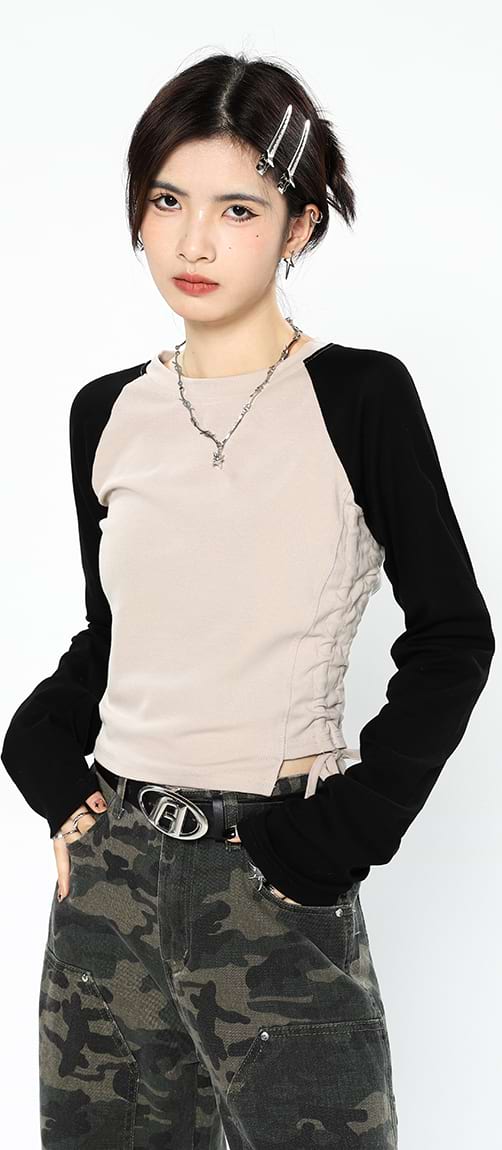 Ruched Side Baseball Long Sleeve T-Shirt