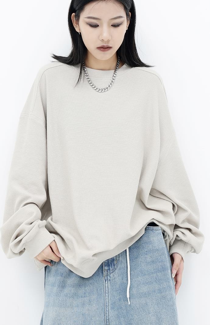 Oversized Waffle Textured Sweatshirt - nightcity clothing