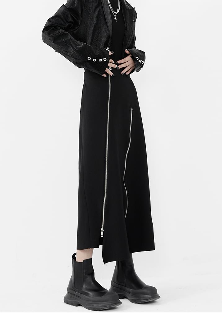 Asymmetric Zip Midi Skirt