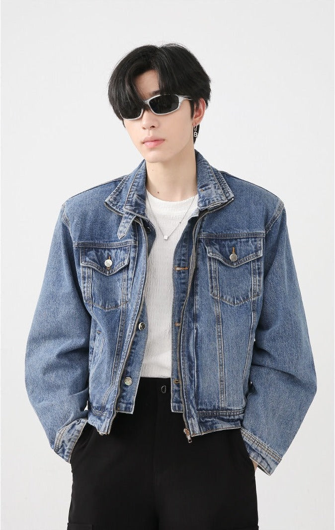 Slim Denim Jacket with Shoulder Pads - nightcity clothing