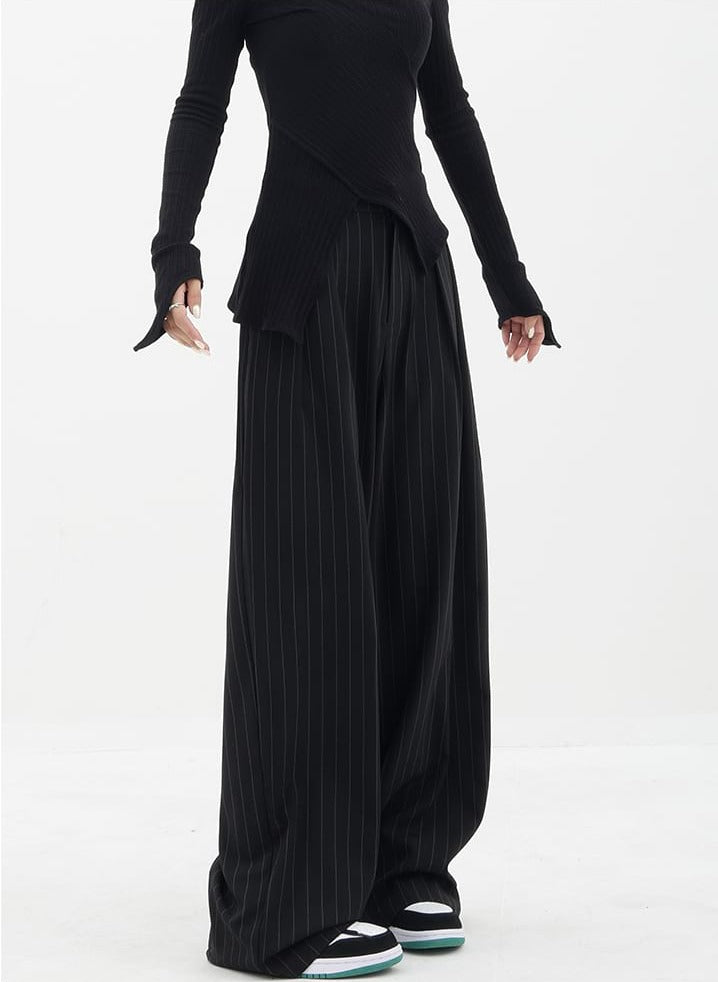 Wide Leg Pinstripe Pants - nightcity clothing