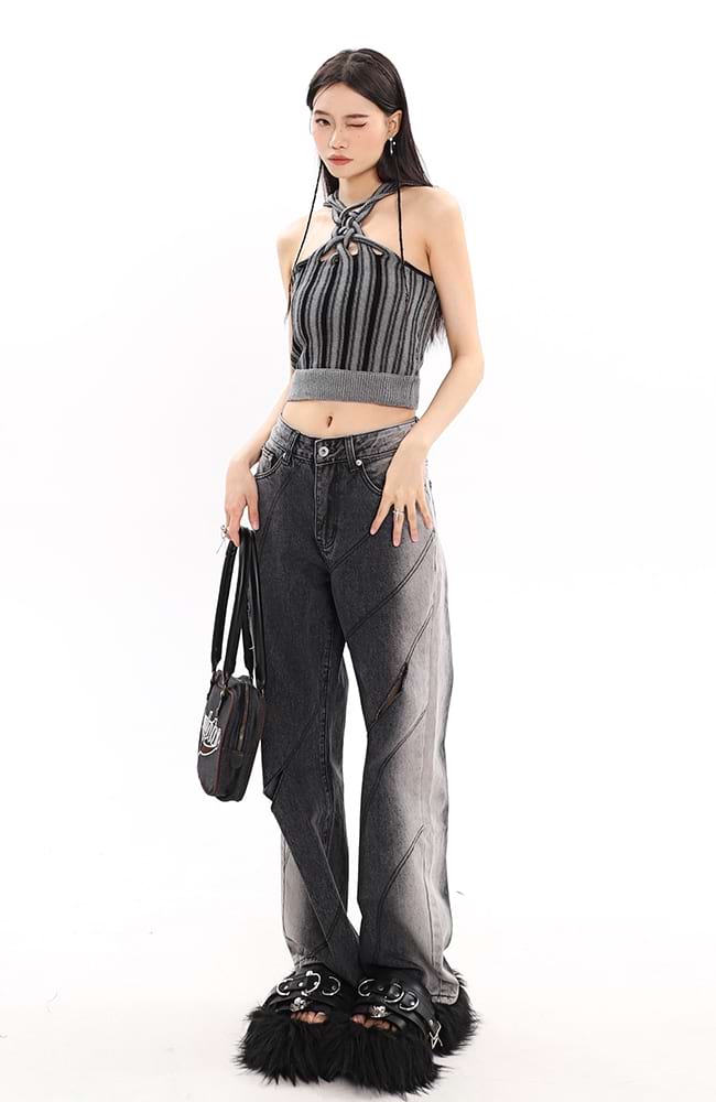 Faded Cutout Side-Stripe Jeans - nightcity clothing