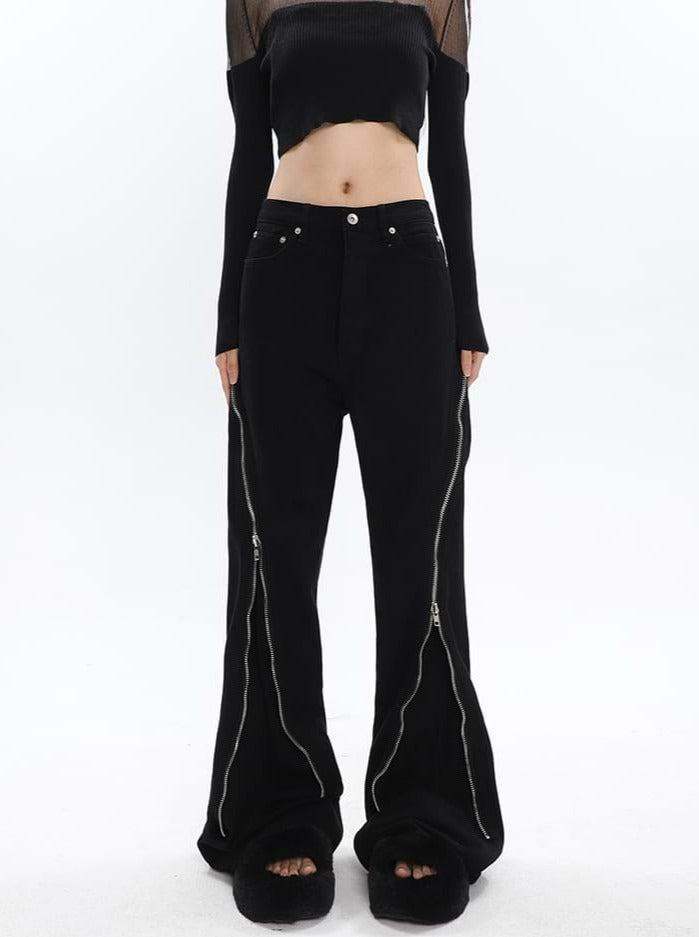 Wide Leg Diagonal Zip Pants