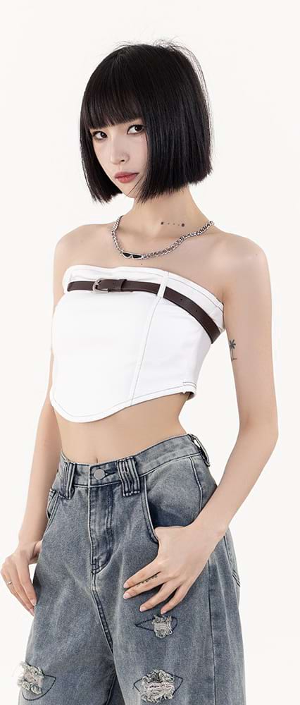 U Hem Belted Chest Strap Tube Top