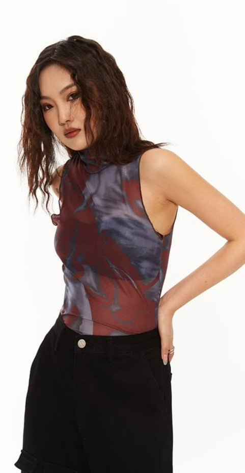 High Neck Translucent Sleeveless Top