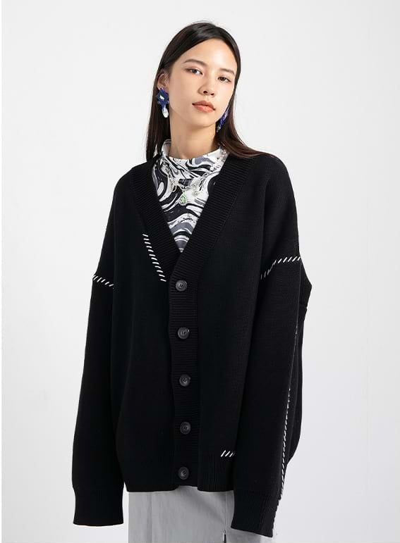 Contrast Stitch Oversized Cardigan