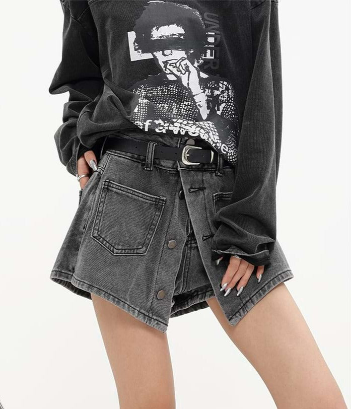 Button Skort Denim Mini Skirt