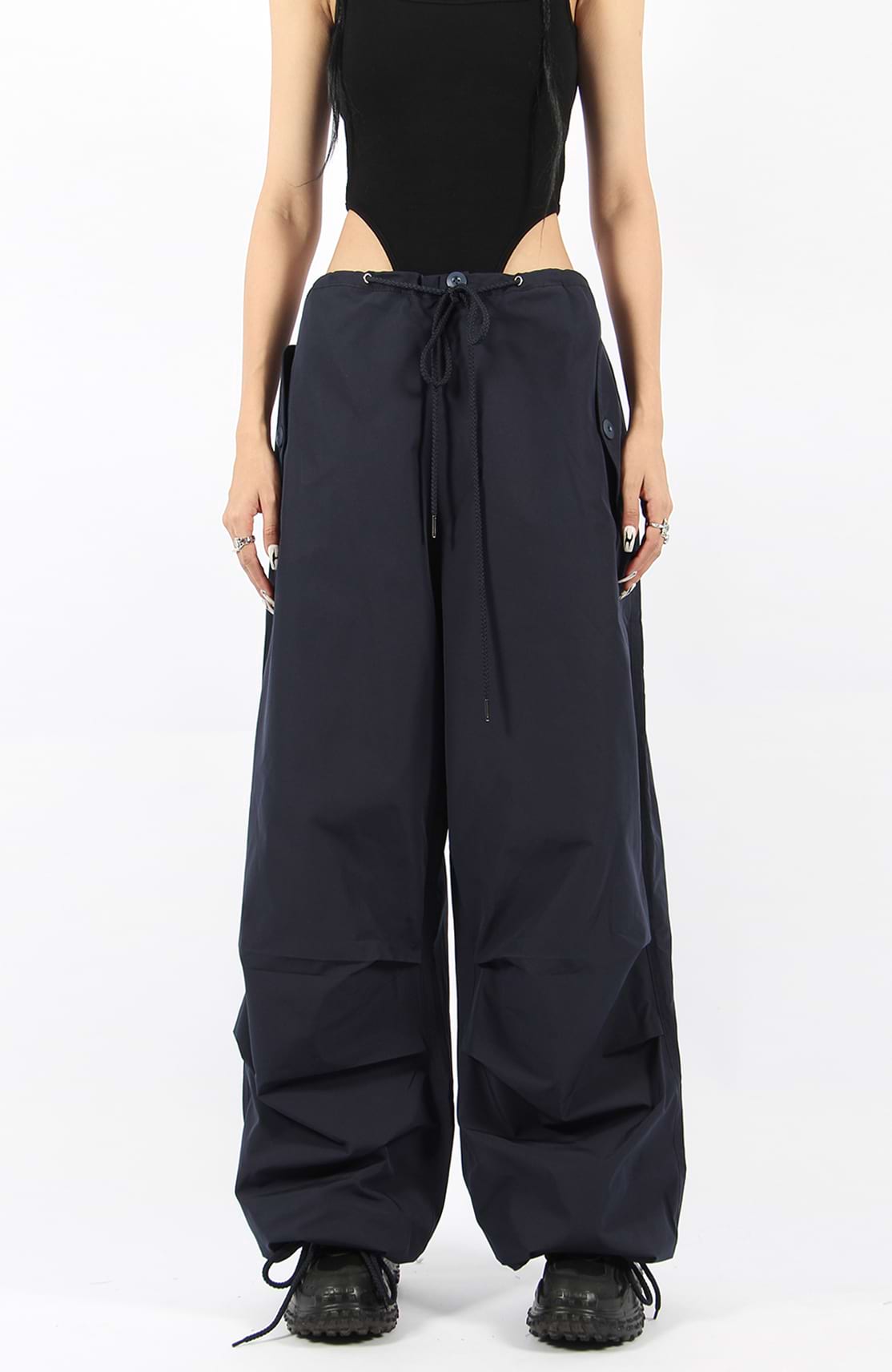 Button Pocket Oversized Parachute Pants