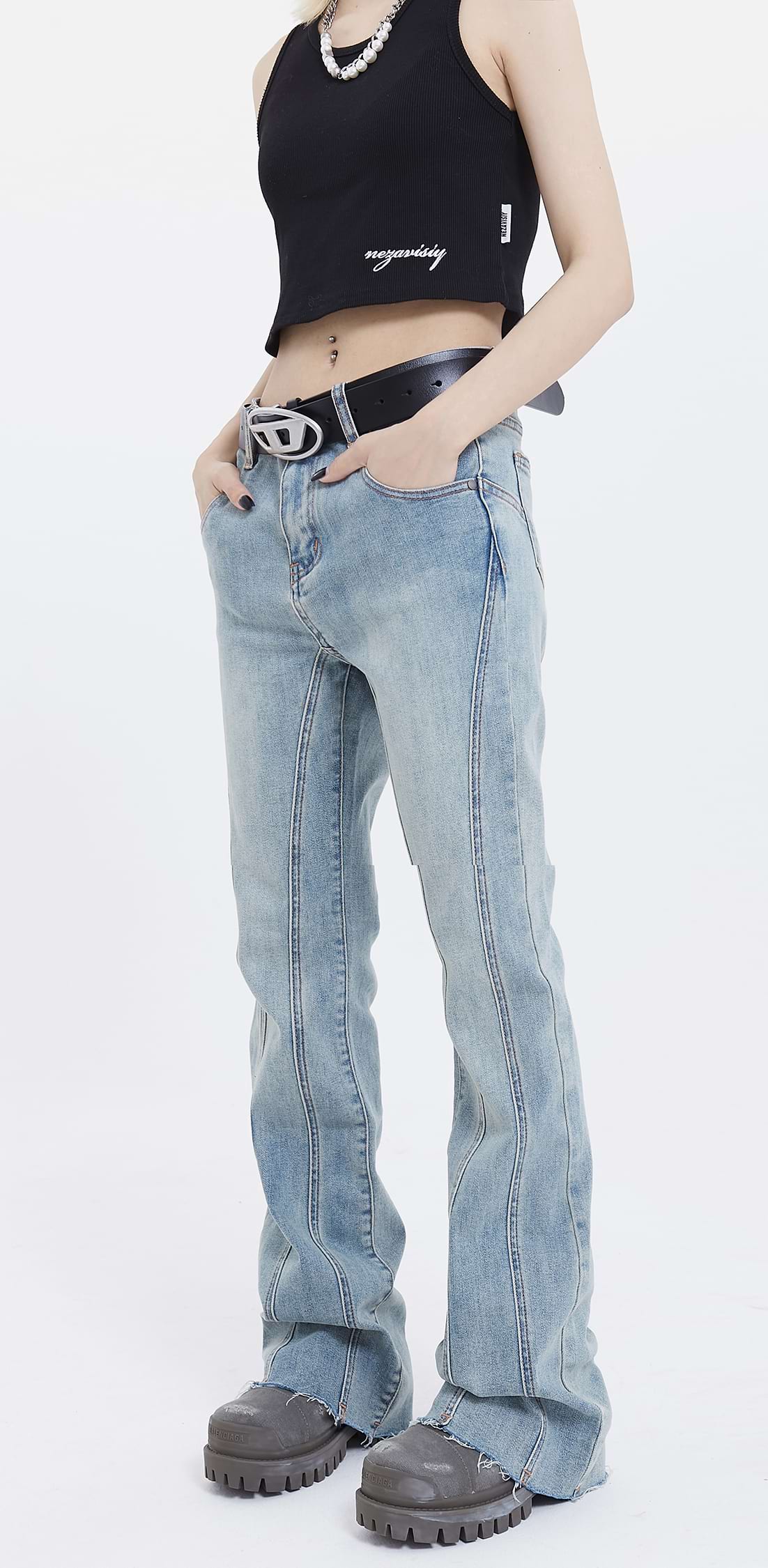 Distressed Hem Jeans