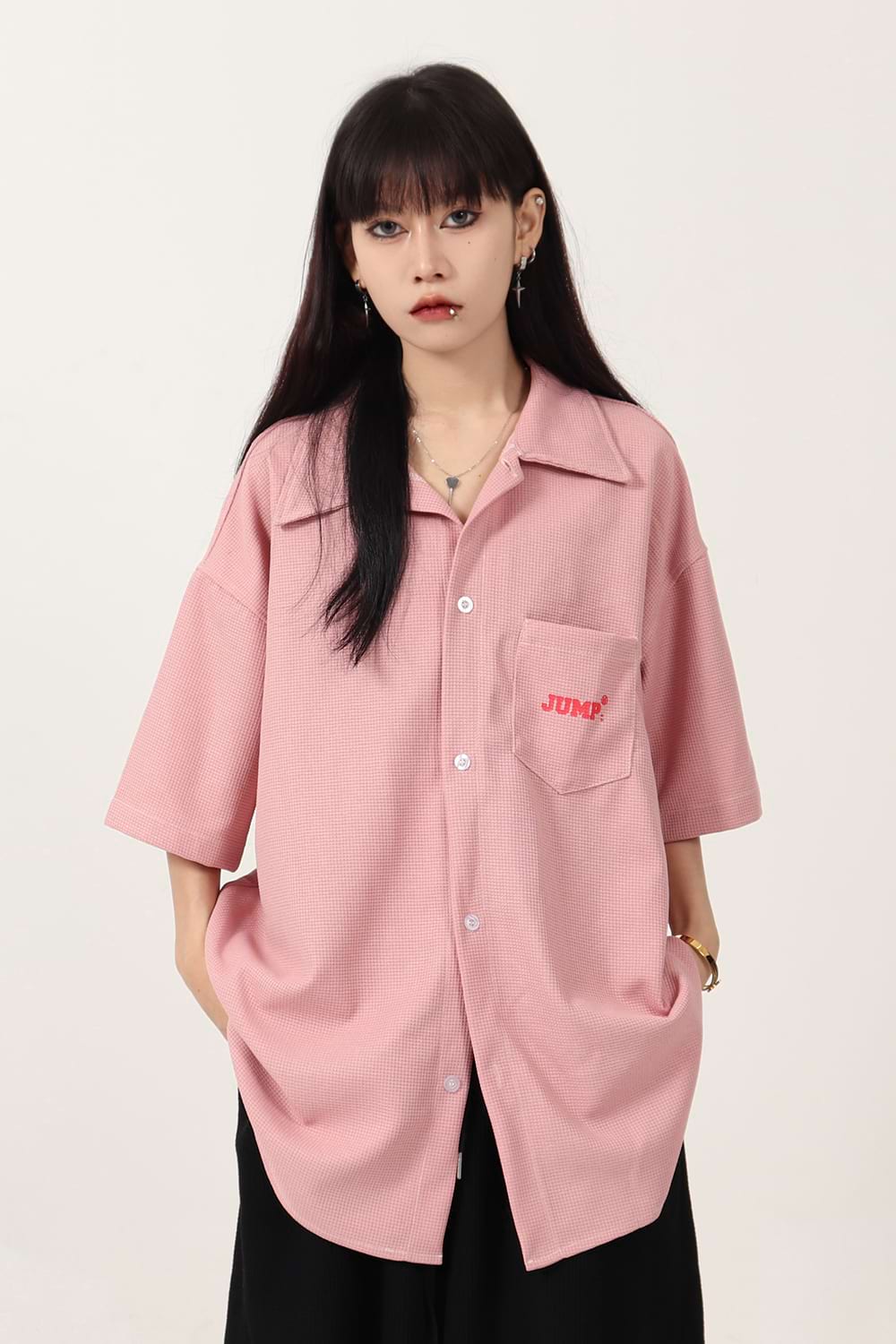 Waffle Texture Oversized Button Shirt