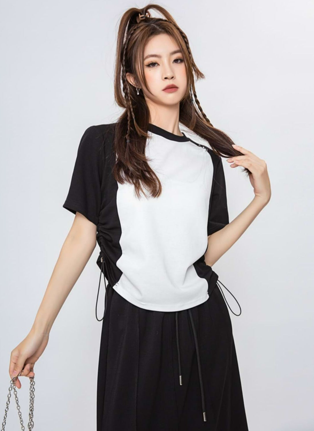 Color Block Ruched Side Short Sleeve Top