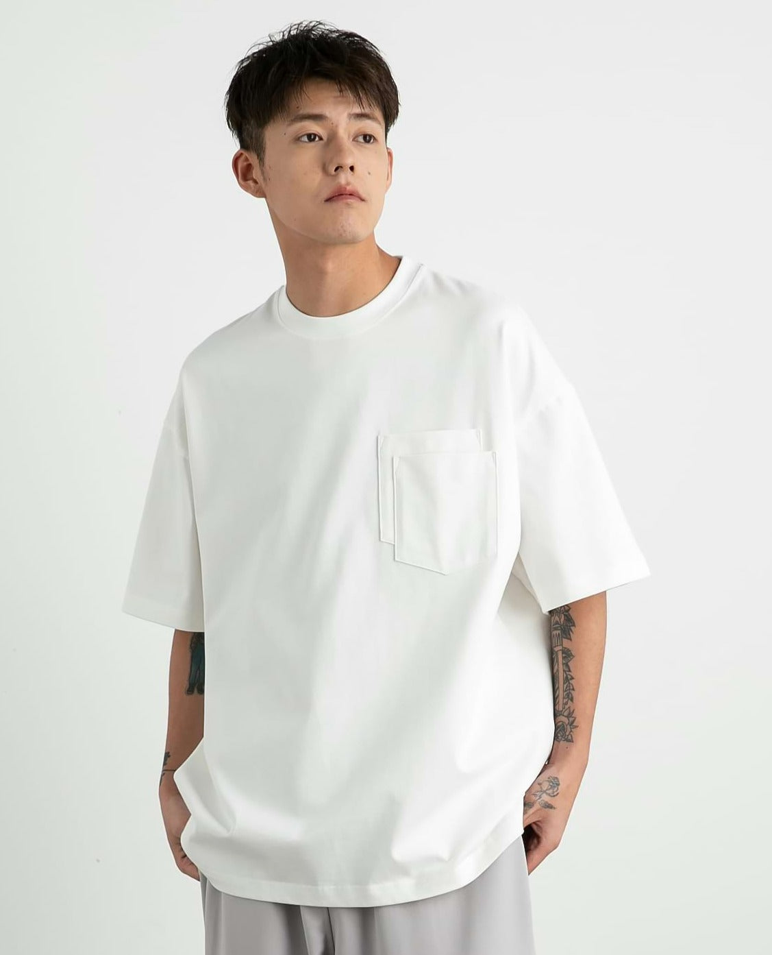 Drop Shoulder T-Shirt with Layered Pocket