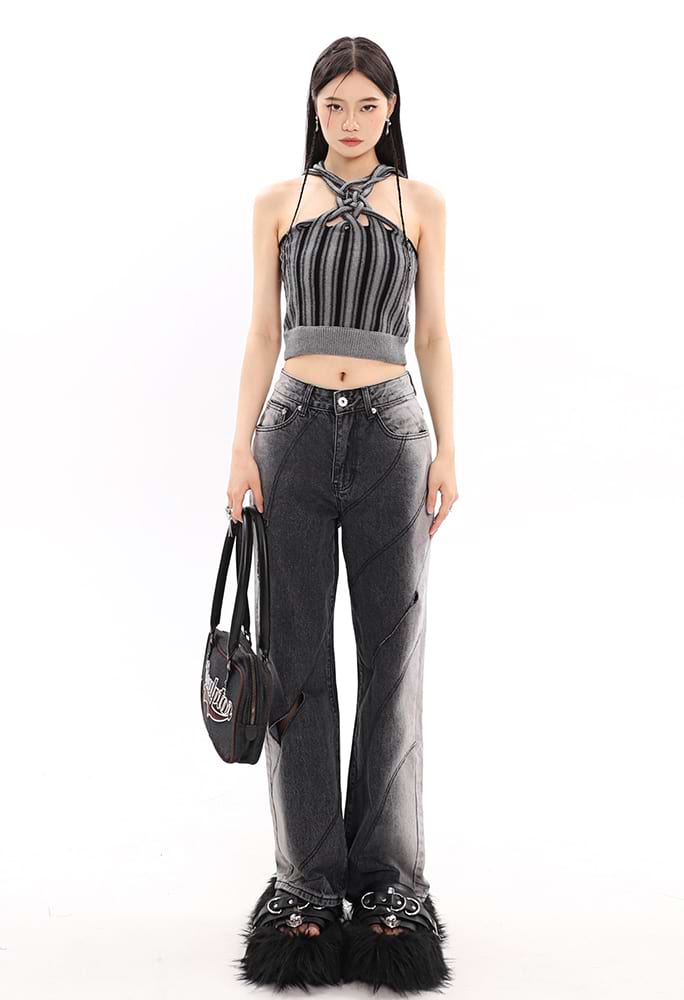 Faded Cutout Side-Stripe Jeans - nightcity clothing