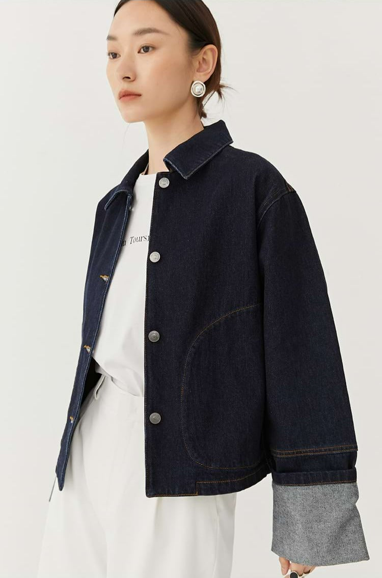 Cuffed Sleeve Denim Jacket