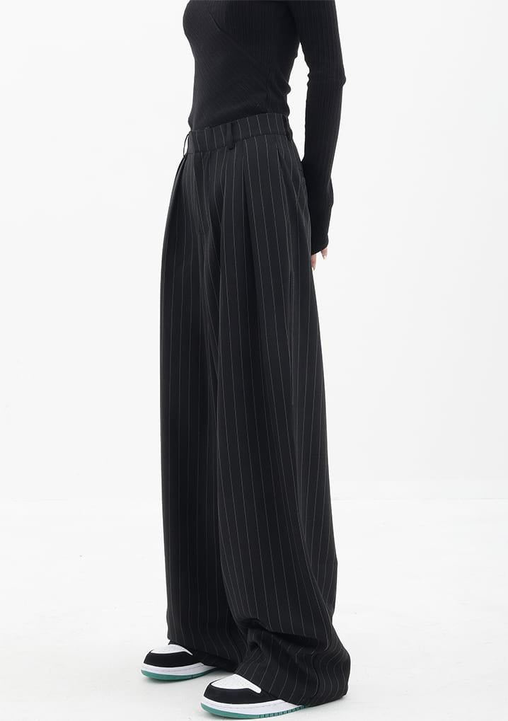 Wide Leg Pinstripe Pants - nightcity clothing