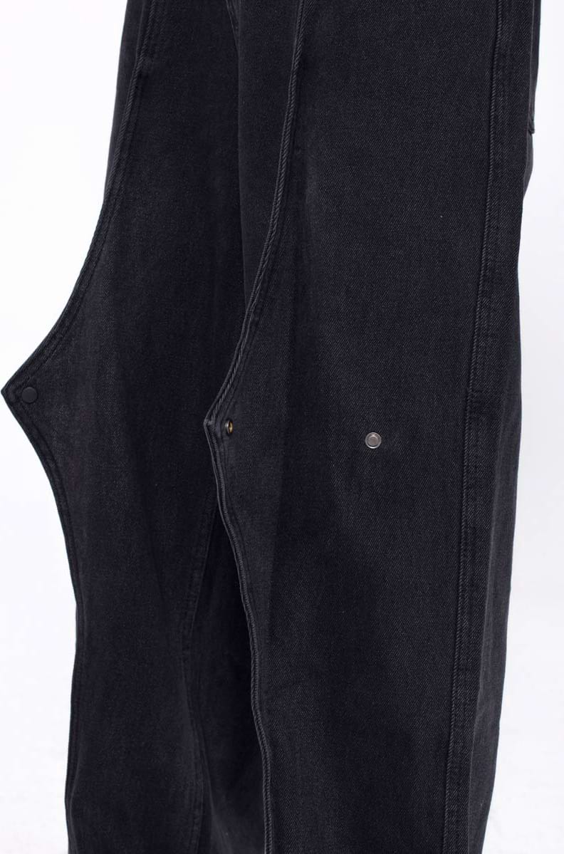 Slim Button Flap Layered Abstract Jeans