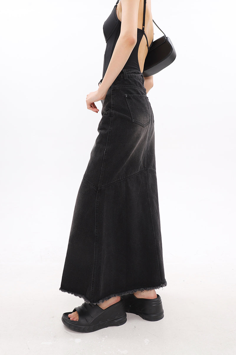 Faded Serpentina Denim Midi Skirt - nightcity clothing