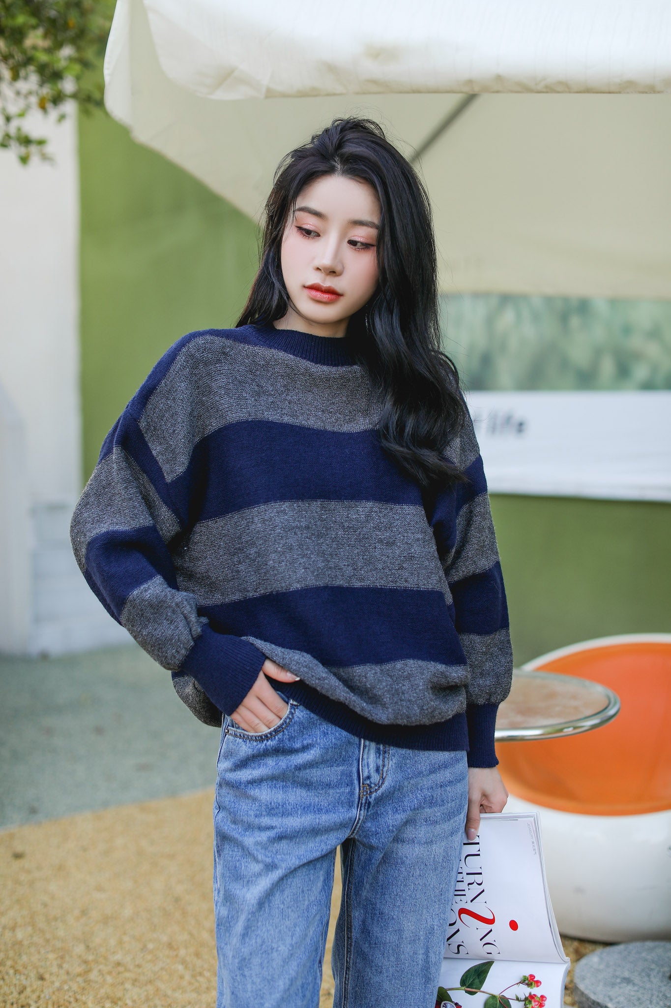 Drop Shoulder Striped Lightweight Sweater - nightcity clothing