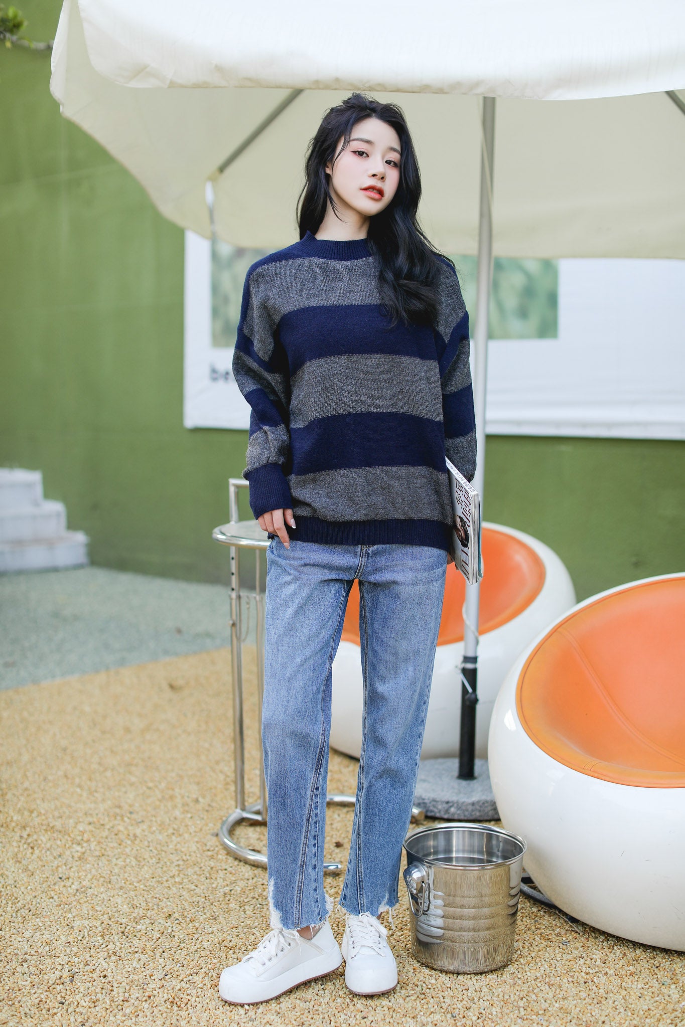 Drop Shoulder Striped Lightweight Sweater - nightcity clothing