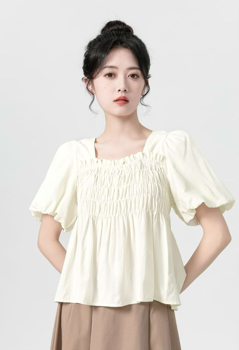 Puff Sleeve Shirred Blouse