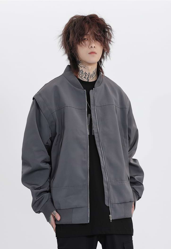 Ruched Sleeve Bomber Jacket