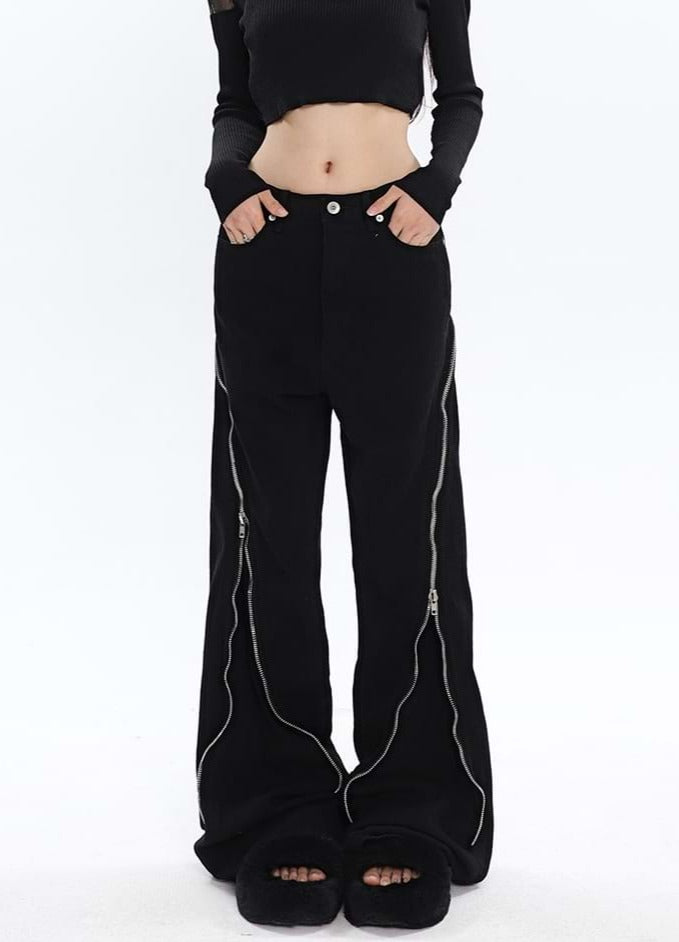 Wide Leg Diagonal Zip Pants