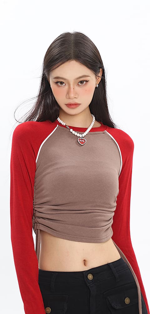 Skinny Ruched Baseball Cropped Tee - nightcity clothing