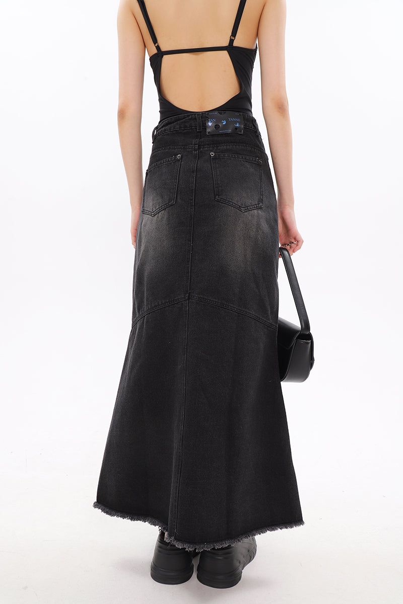 Faded Serpentina Denim Midi Skirt - nightcity clothing