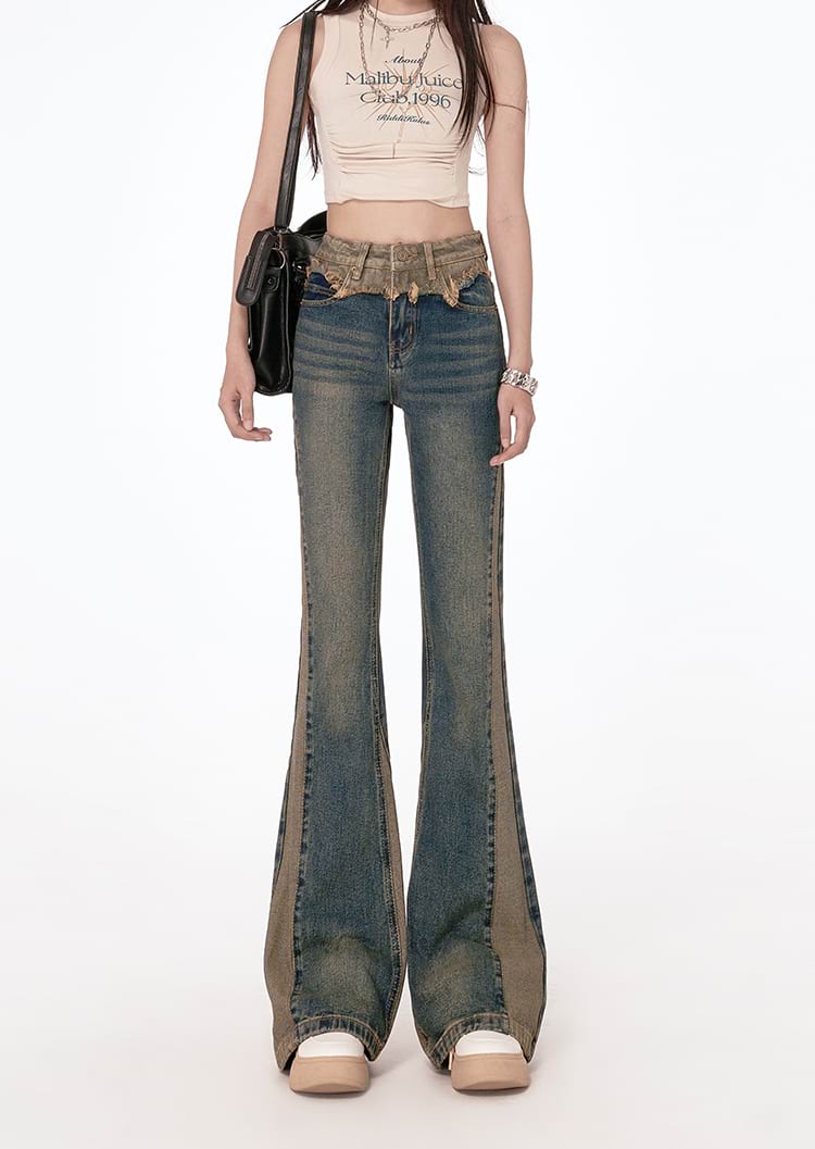 Semi Flare Color Block Jeans