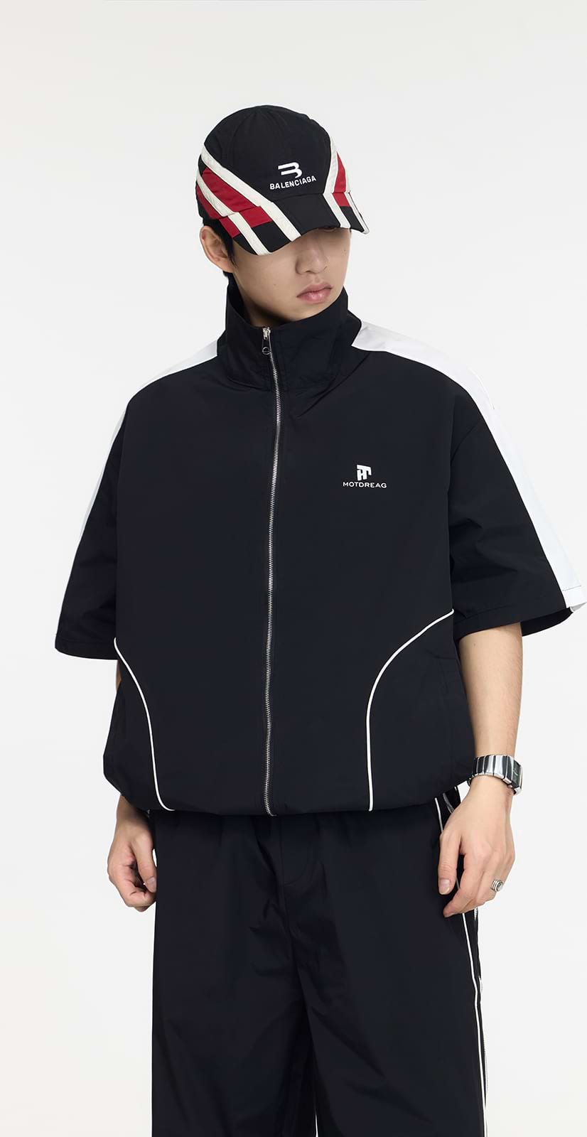 Fold Over Collar Short Sleeve Oversized Tracksuit