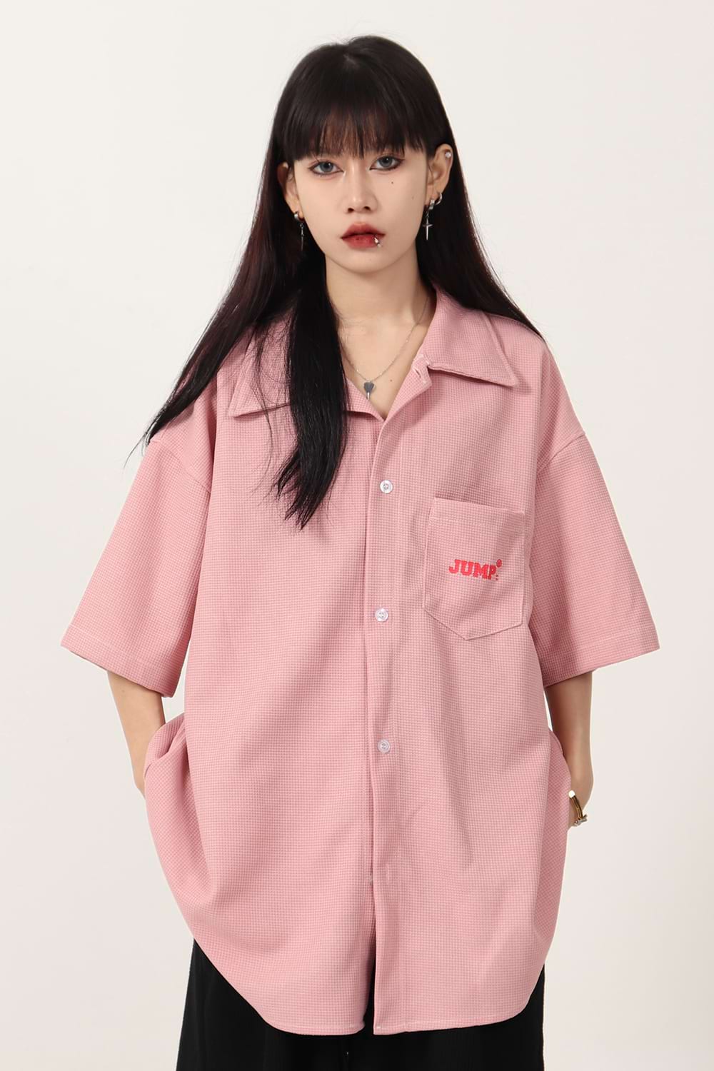 Waffle Texture Oversized Button Shirt