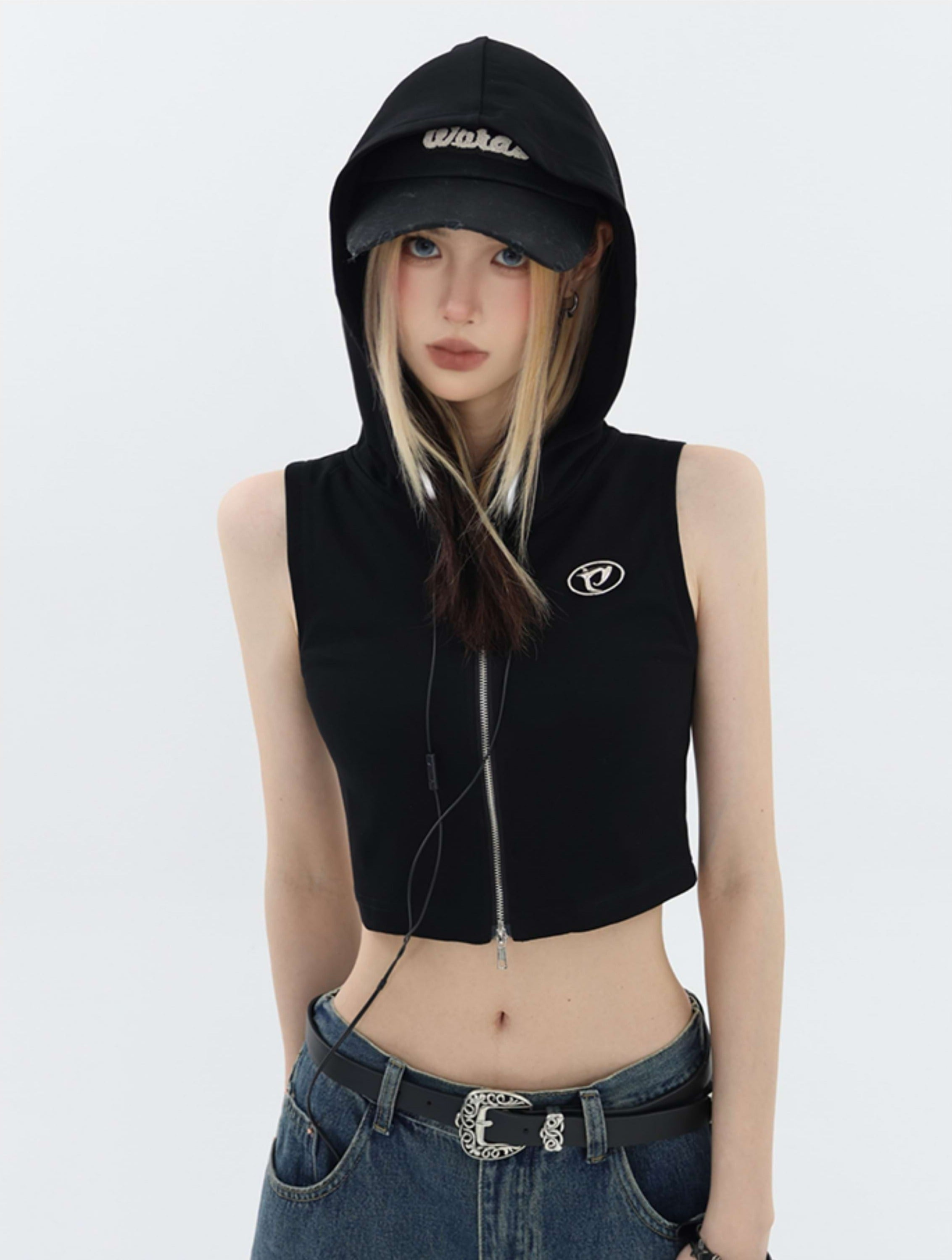 Cropped Zip Up Hoodie Vest