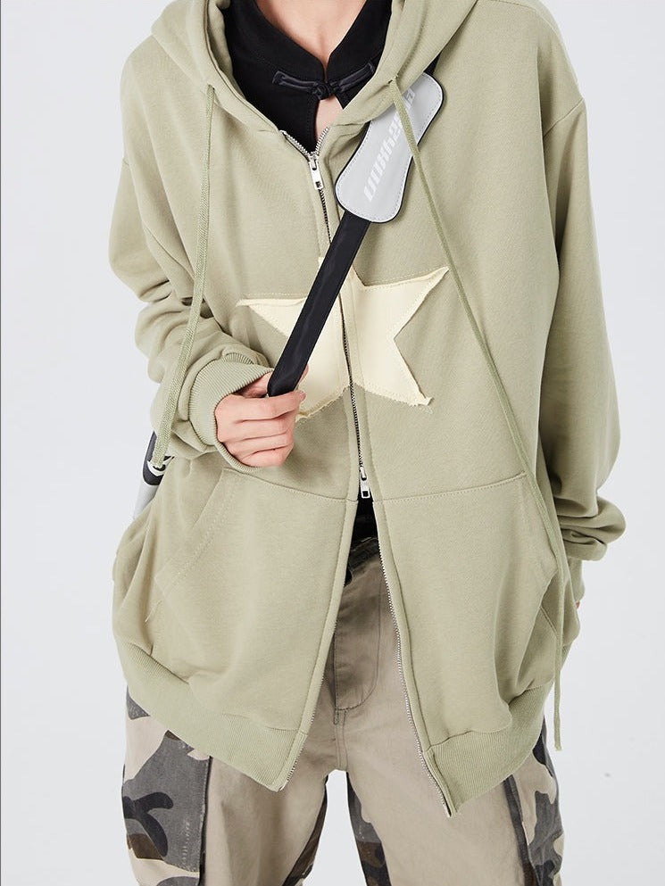 Oversized Double-Zip Star Hoodie - nightcity clothing