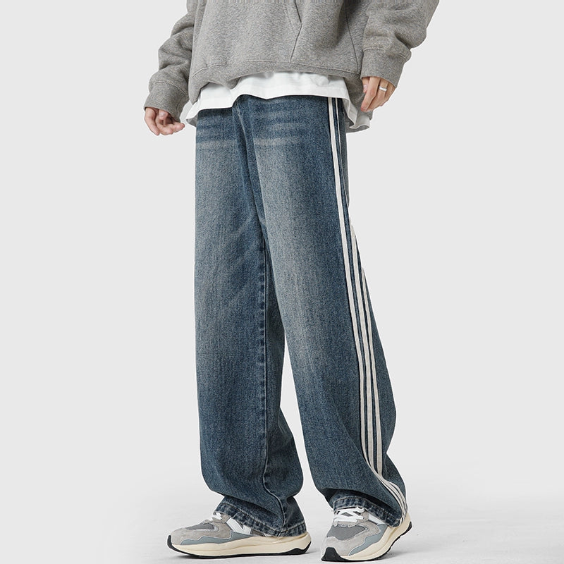 Straight Denim Jeans with Side Track Stripes