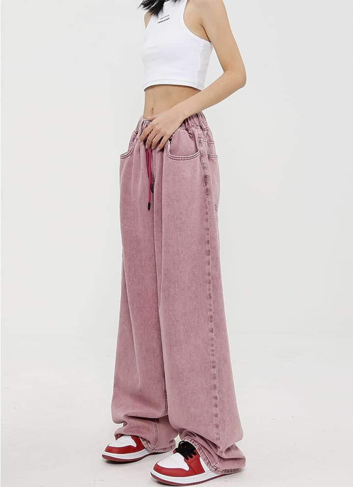 Elastic Waist Wide Leg Jeans