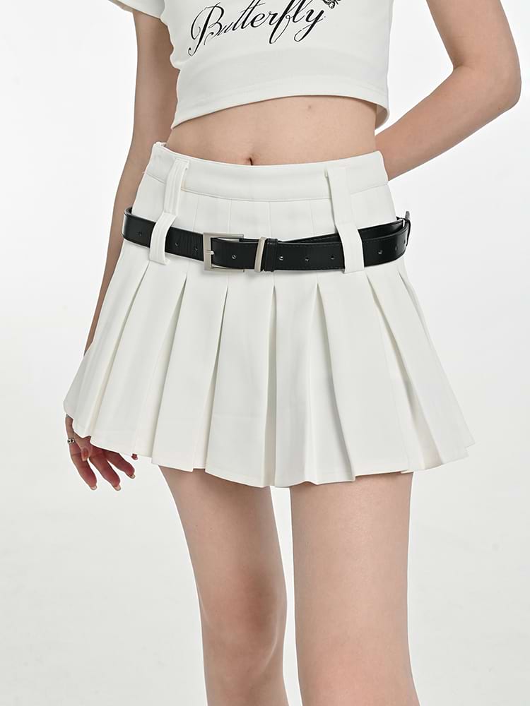 Pleated Mini Skirt with Belt