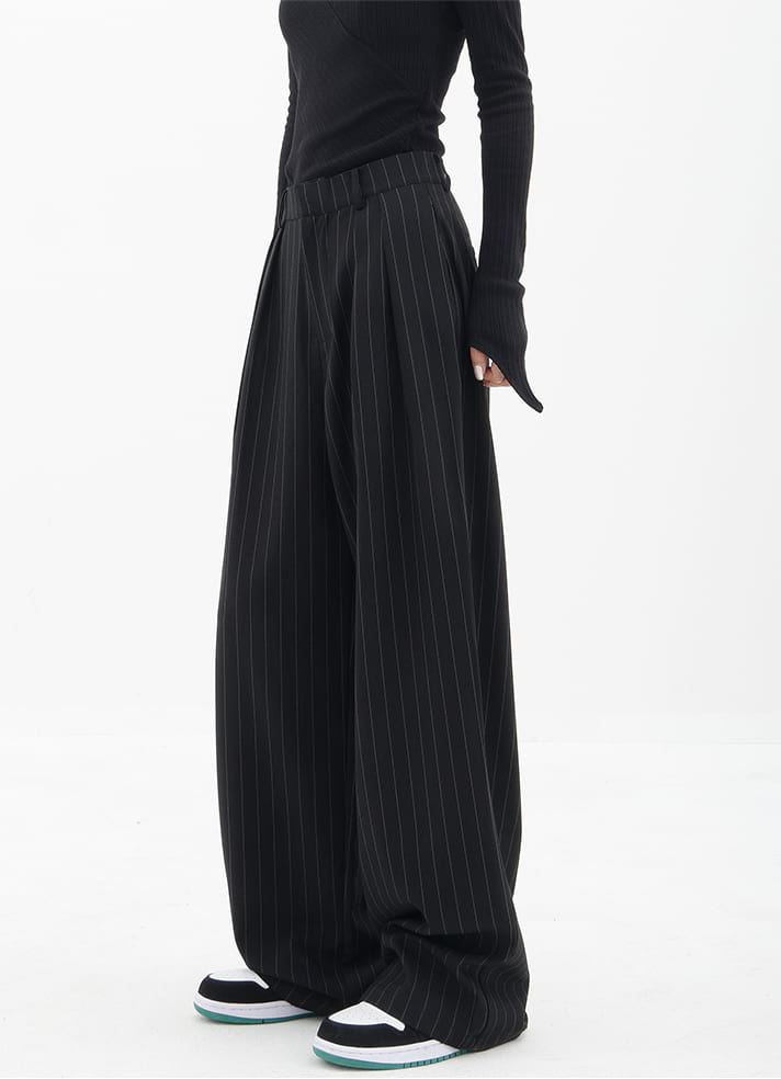 Wide Leg Pinstripe Pants - nightcity clothing