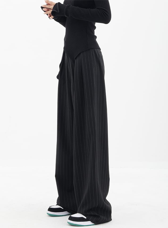 Wide Leg Pinstripe Pants - nightcity clothing