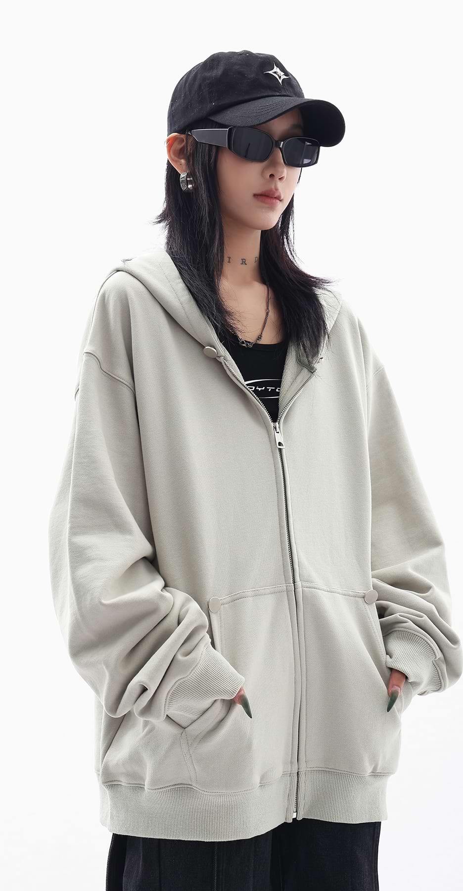 Oversized Studded Zip Hoodie