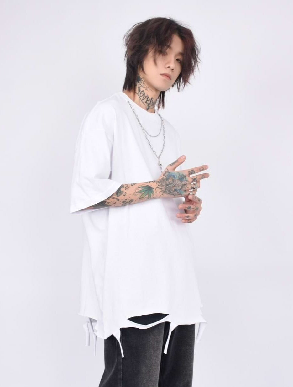 Distressed T-Shirt with Chain Accessory