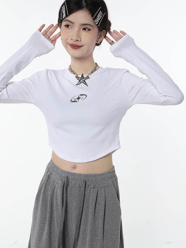 Star Long Sleeve Crop Top