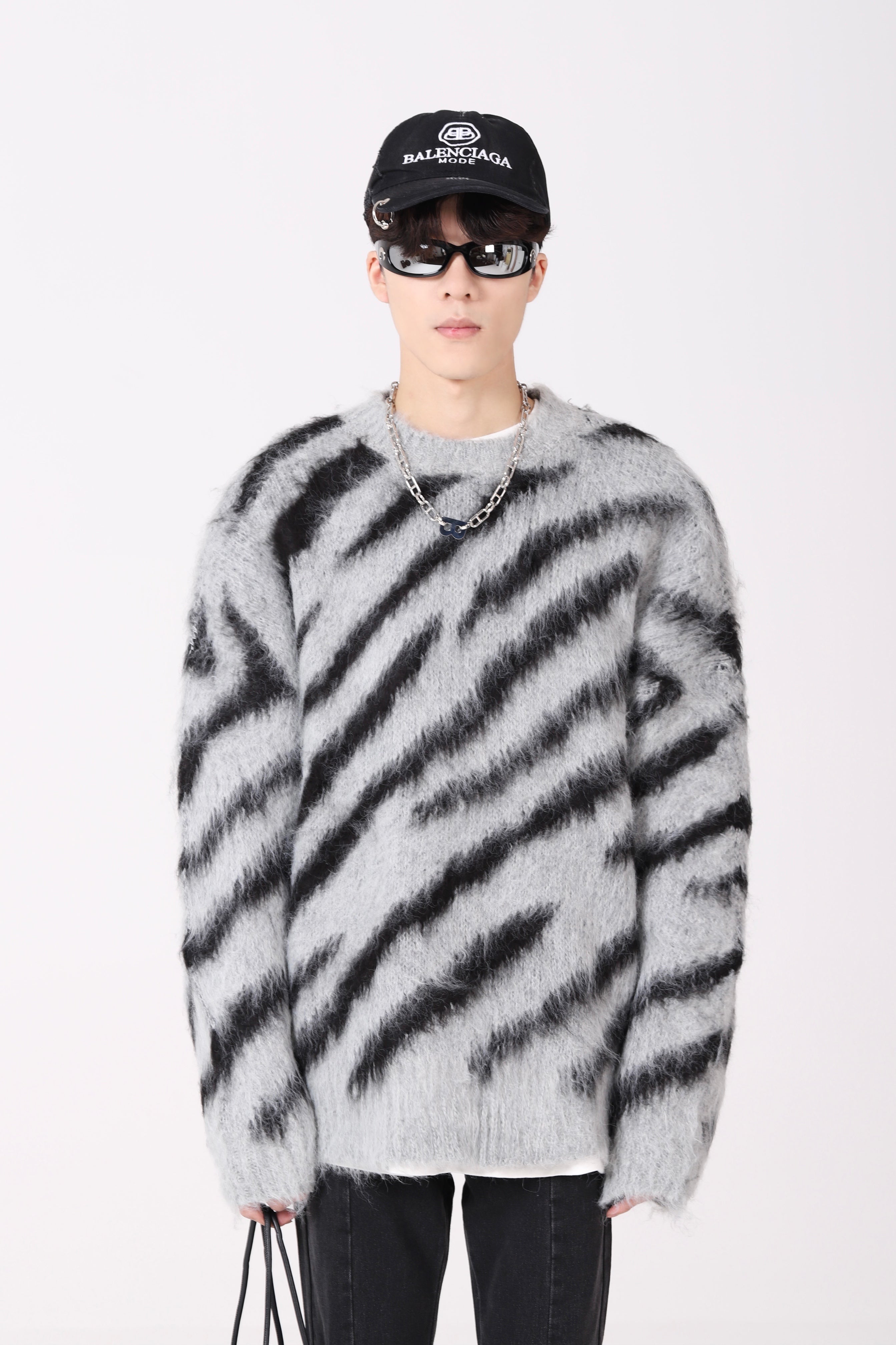 Zebra Print Fuzzy Sweater - nightcity clothing