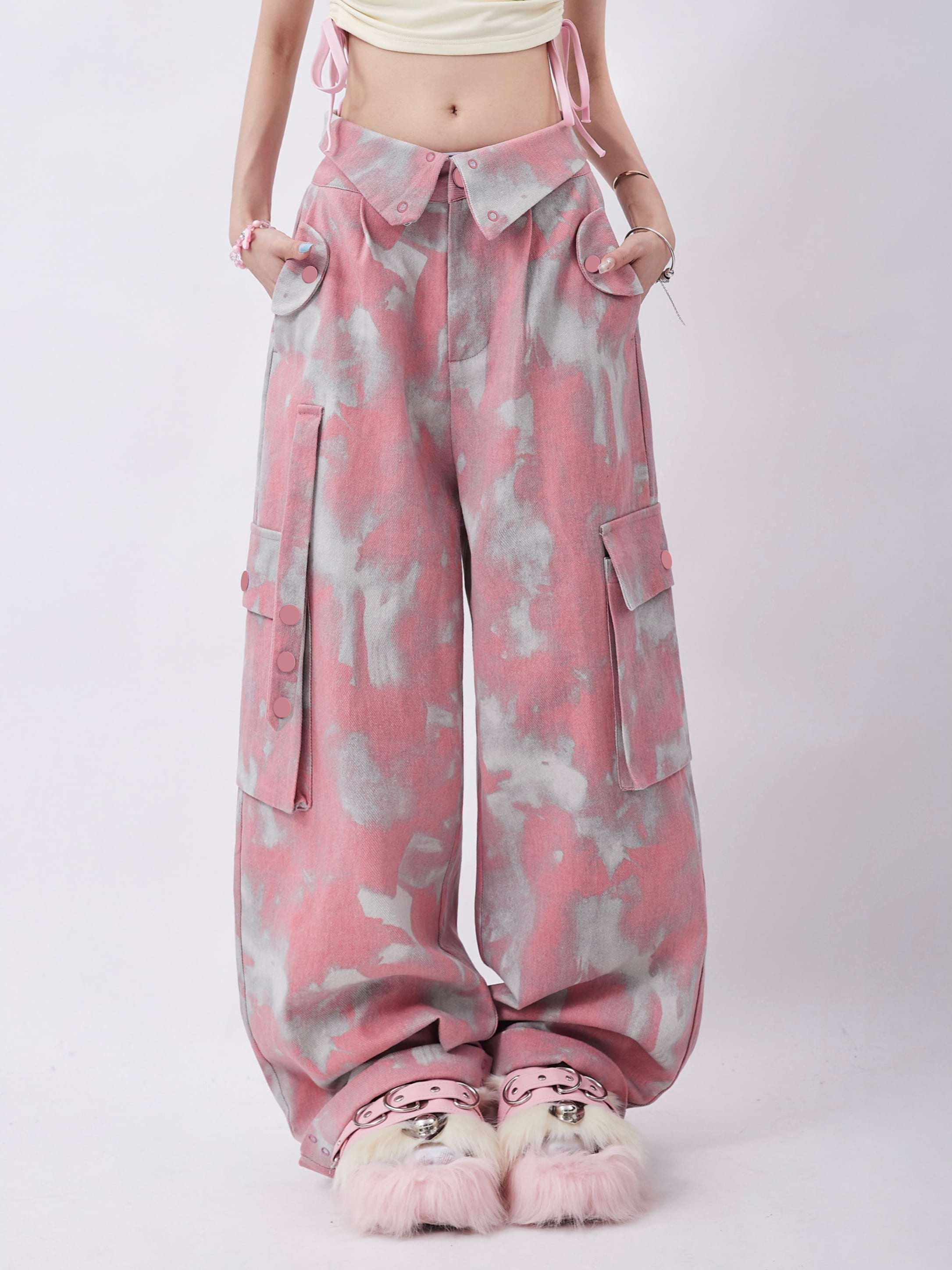 Fold-Over Waist Tie-Dye Pants