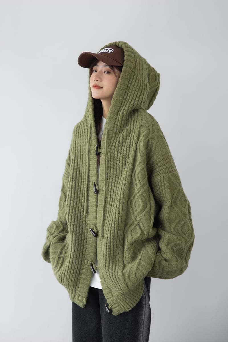 Textured Oversized Knit Hoodie