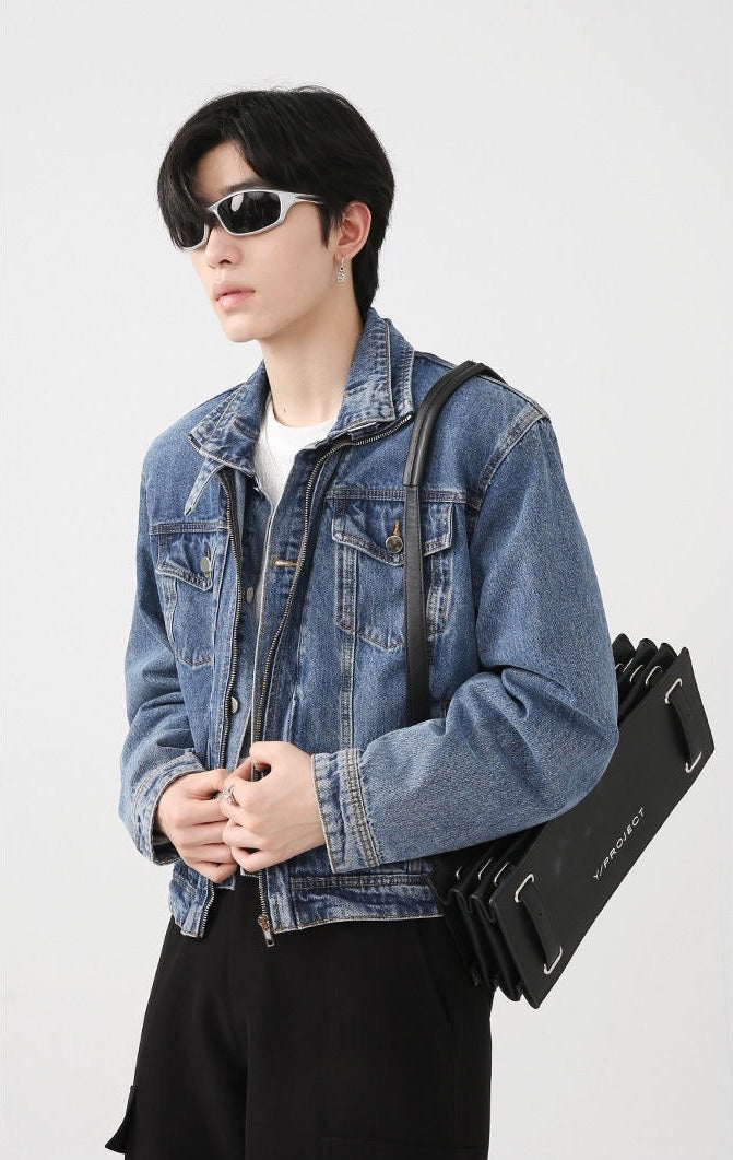 Slim Denim Jacket with Shoulder Pads - nightcity clothing