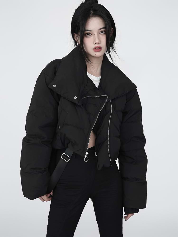 Diagonal Zip Cropped Puffer Jacket